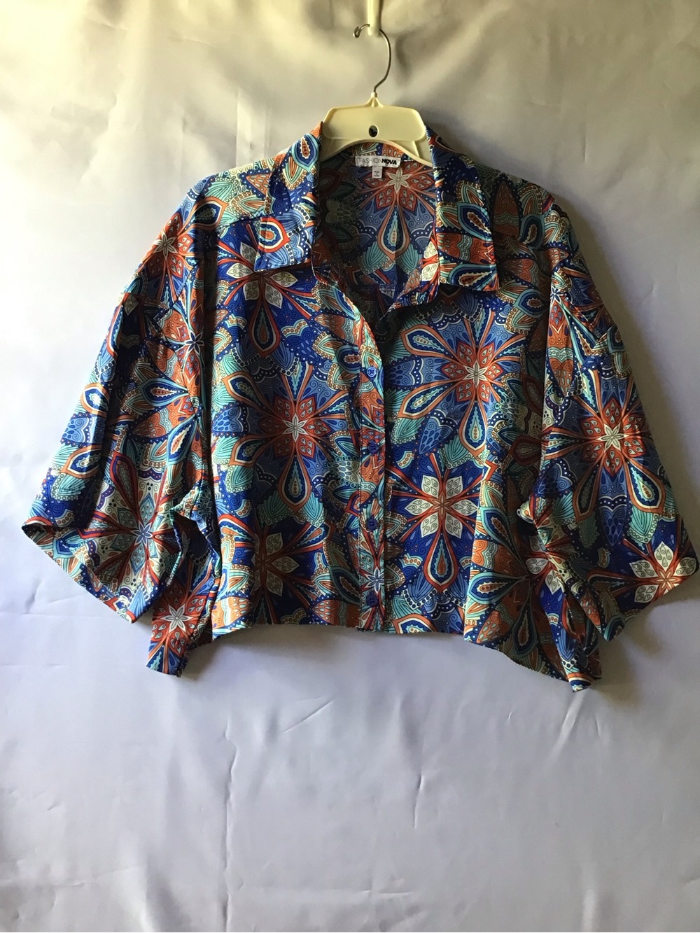 246 Fashion Nova Blue Multi Cropped Button-Down Shirt